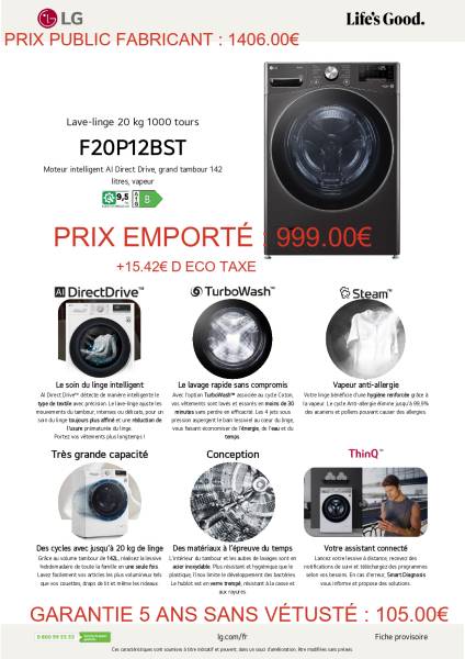Lave Linge sèche linge LG grande capacité Bordeaux Bassin d'Arcachon