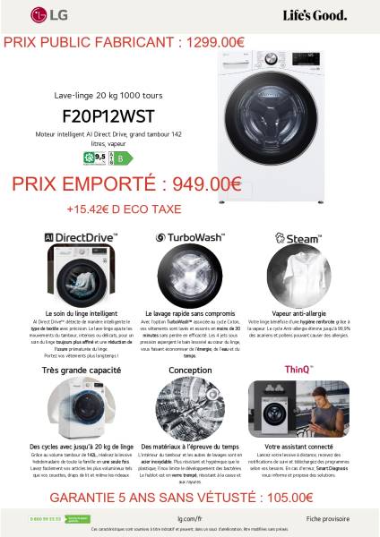 Lave Linge sèche linge LG grande capacité Bordeaux Bassin d'Arcachon