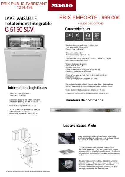 Lave vaisselle MIELE en soldes à ANDERNOS