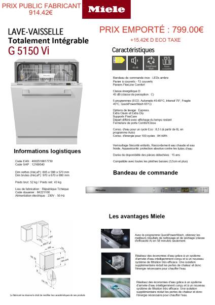 Lave vaisselle MIELE en soldes à SANGUINET