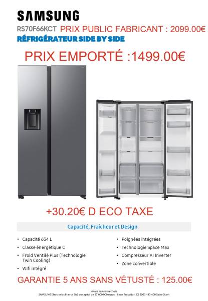 Acheter un réfrigérateur side by side Samsung  avec zones convertibles et wifi  à La Teste-de-Buch